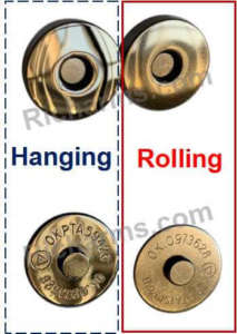 Comparison of hanging electroplating and rolling electroplating colors for RICHARMS magnetic snaps, with additional customizable colors available.