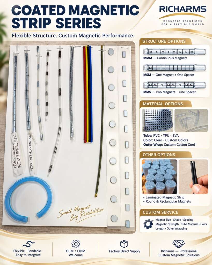 Custom flexible PVC/EVA tube magnetic closure options for bags and pouches