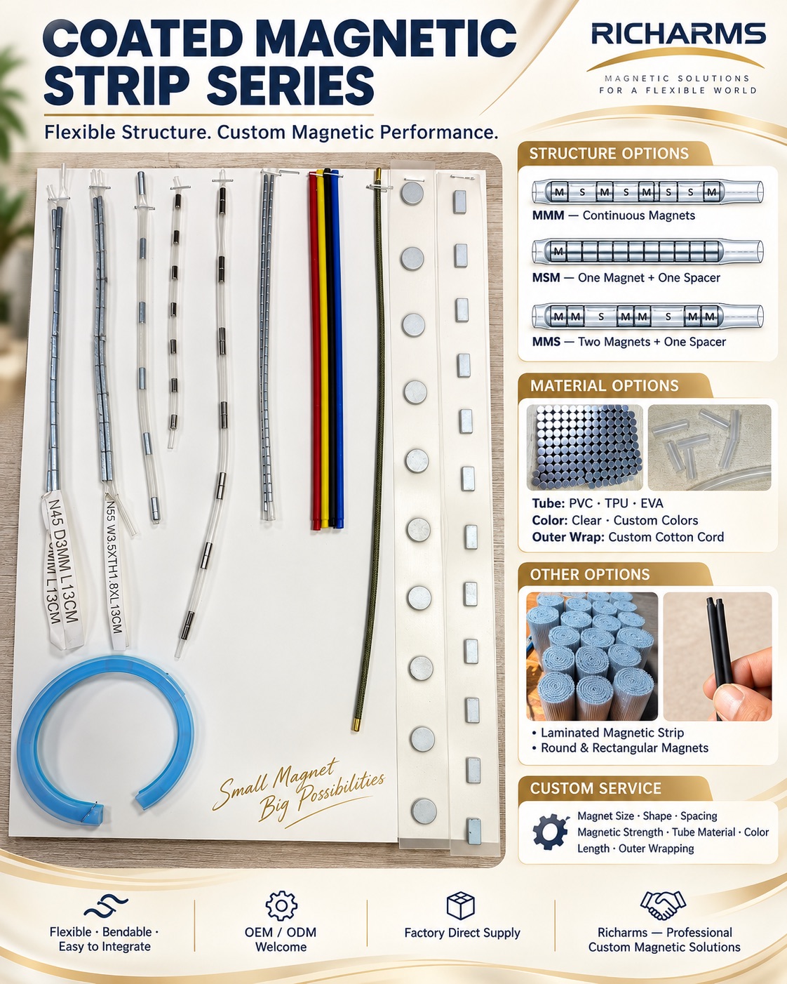 Custom flexible PVC/EVA tube magnetic closure options for bags and pouches