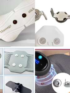 Magnetic connectors integrated into wearable medical devices such as massage patches, smart therapy pads, and health monitoring tools.