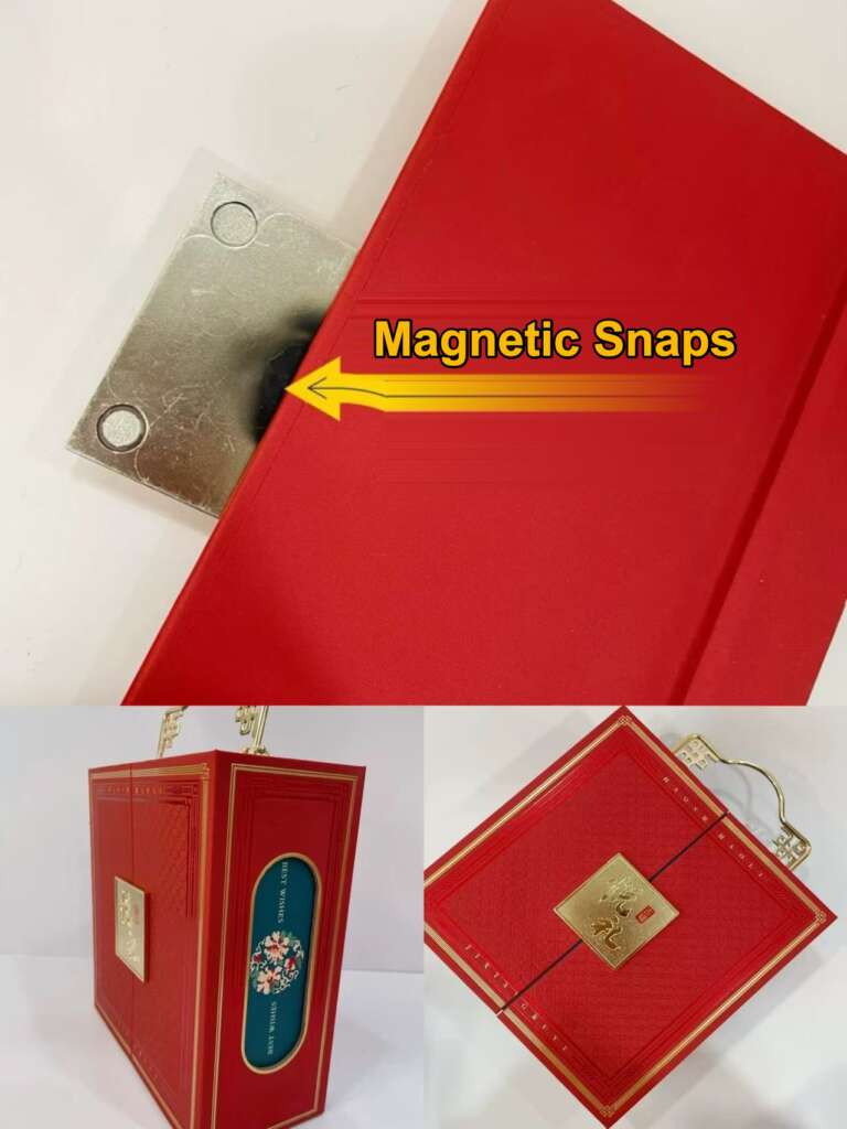Invisible magnetic snaps used in red luxury gift box for secure and stylish closure