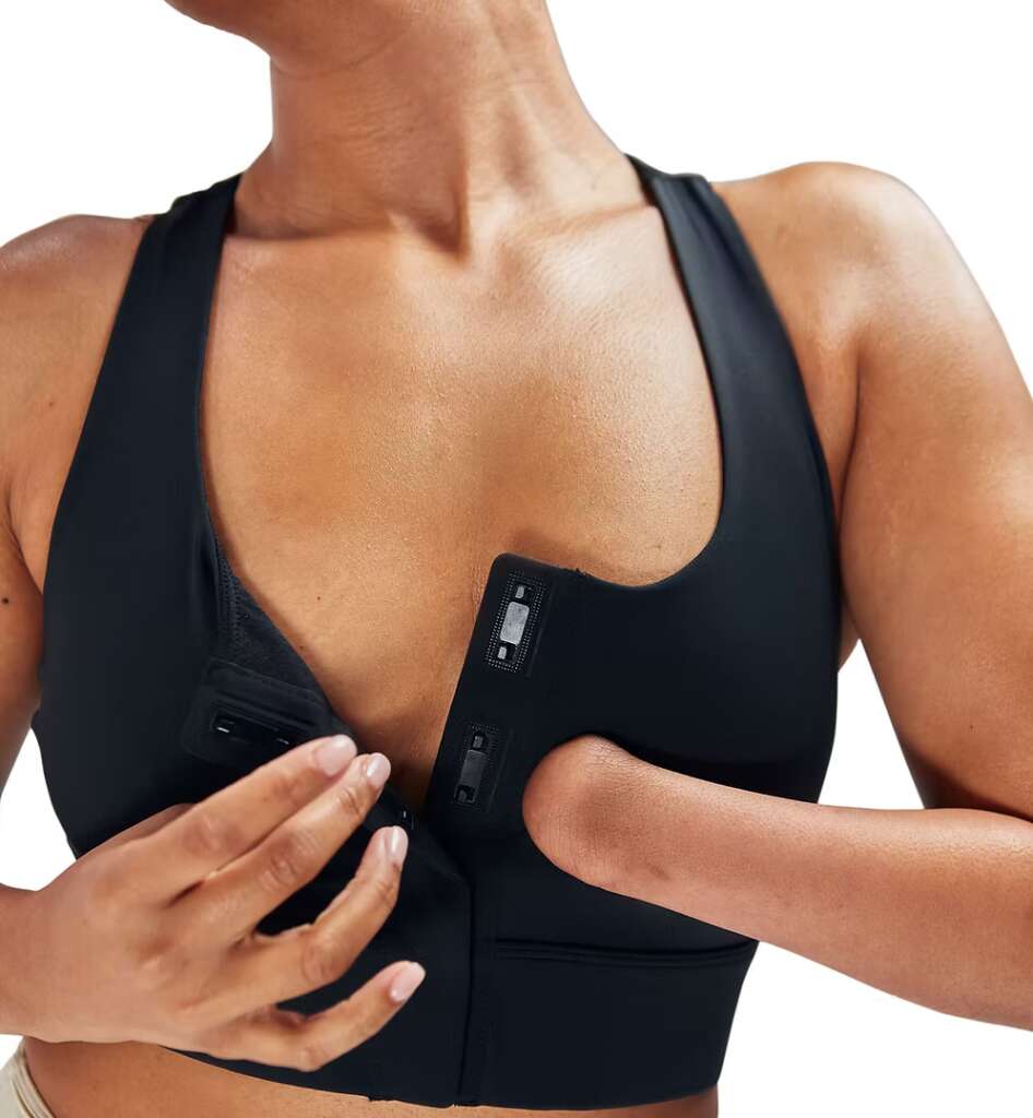 Fabric Magnetic Buckle applied on sports bra, skin‑friendly washable magnetic snap for intimate apparel