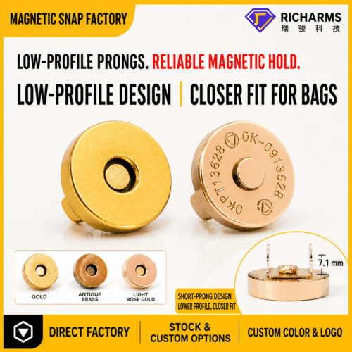 18mm gold and rose gold short prong magnetic snaps with 7.1mm prongs