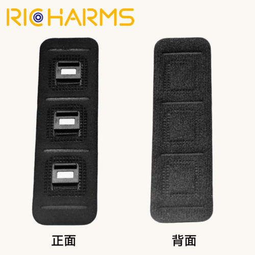 Fabric‑Encased Magnetic Front Clasp triple‑unit, front and back flat view, black fabric‑wrapped apparel fastener