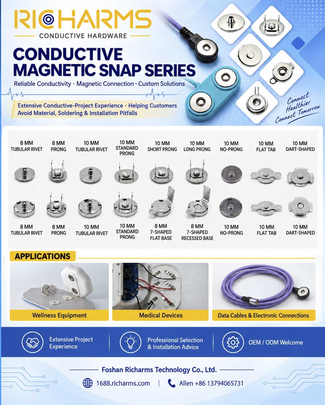 Conductive magnetic snap connectors for wellness equipment, medical devices and electronic connections