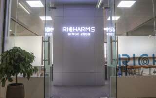 Richarms reception area with factory branding.